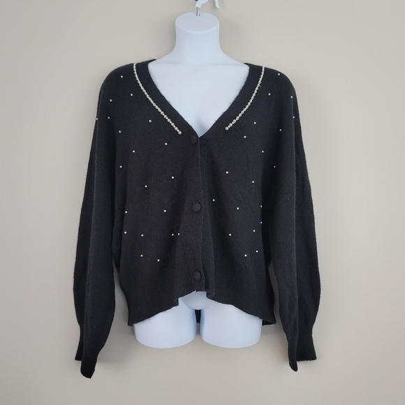 99 JANE STREET Size XXL Black Cardigan Sweater Pearl & Rhinestone Embellished - Picture 1 of 7